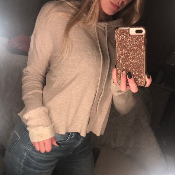 Mikey &Joey tan thermal lightweight relaxed hoodie - Picture 6 of 6